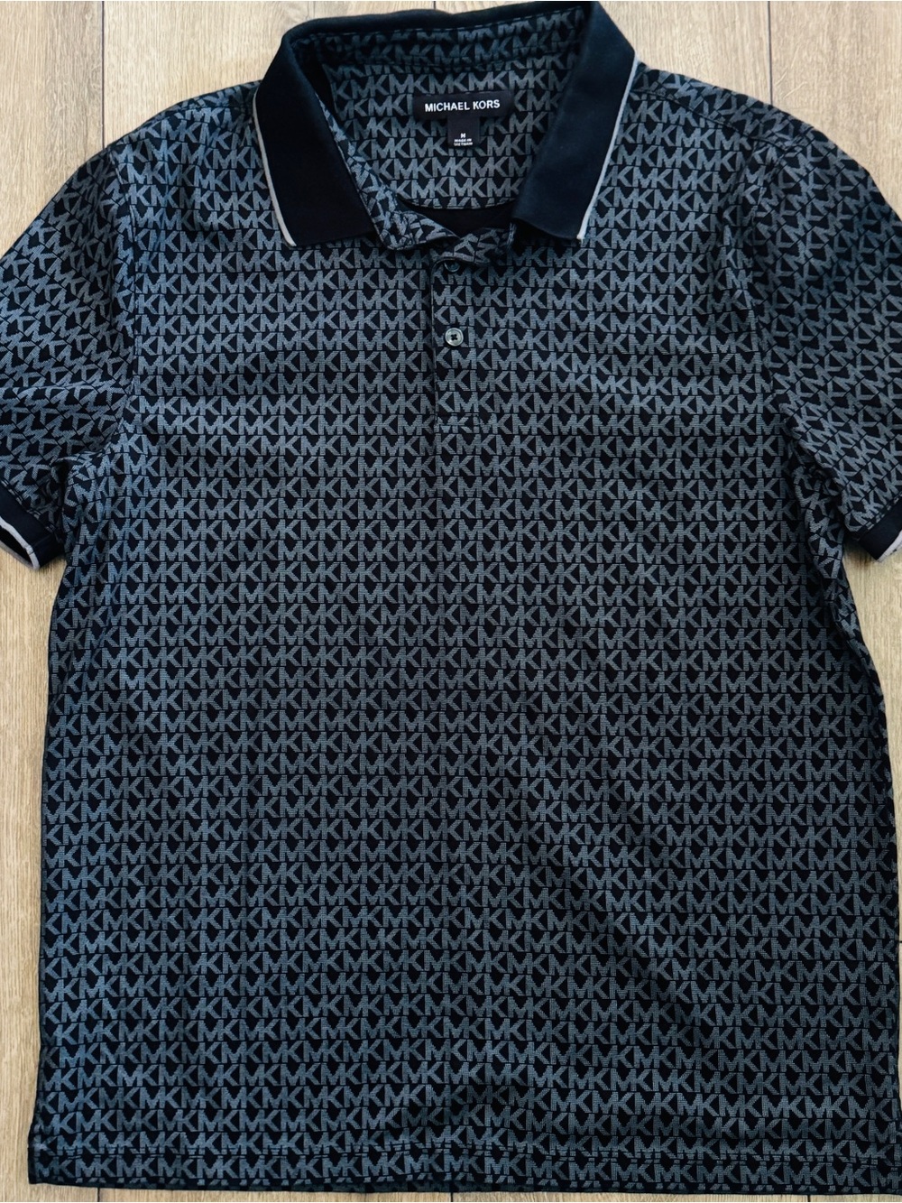 Michael Kors Men's Black and Gray MK-Print Polo